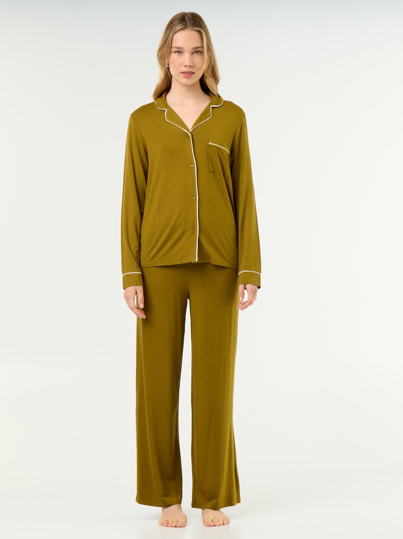 Soft Stretch Knit Long Pyjamas - 2-Piece Set Green - Kiabi