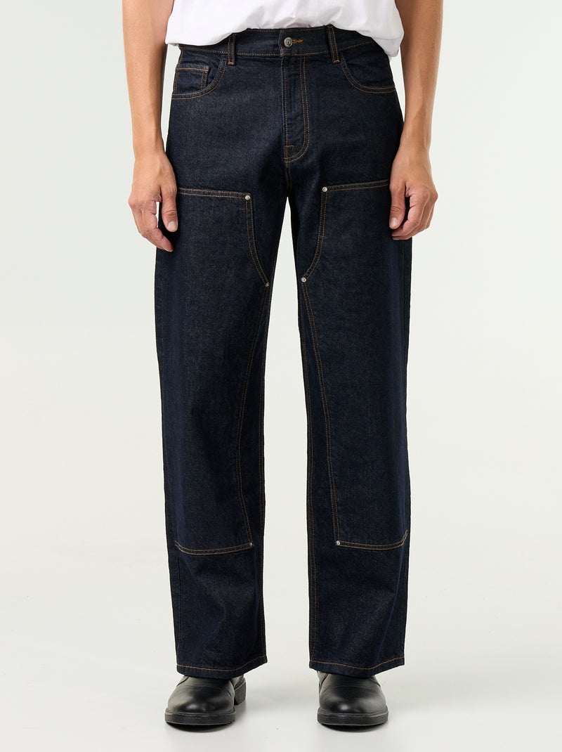 Solid baggy jeans with decorative panels Blue - Kiabi