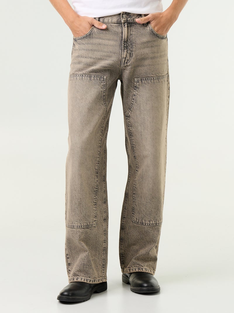 Solid baggy jeans with decorative panels Grey - Kiabi