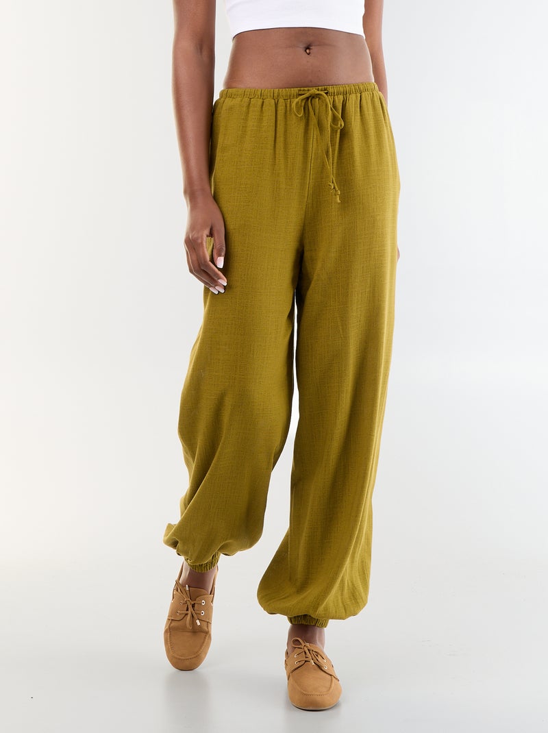 Solid Balloon Fit Pants with 2 Pockets Green - Kiabi