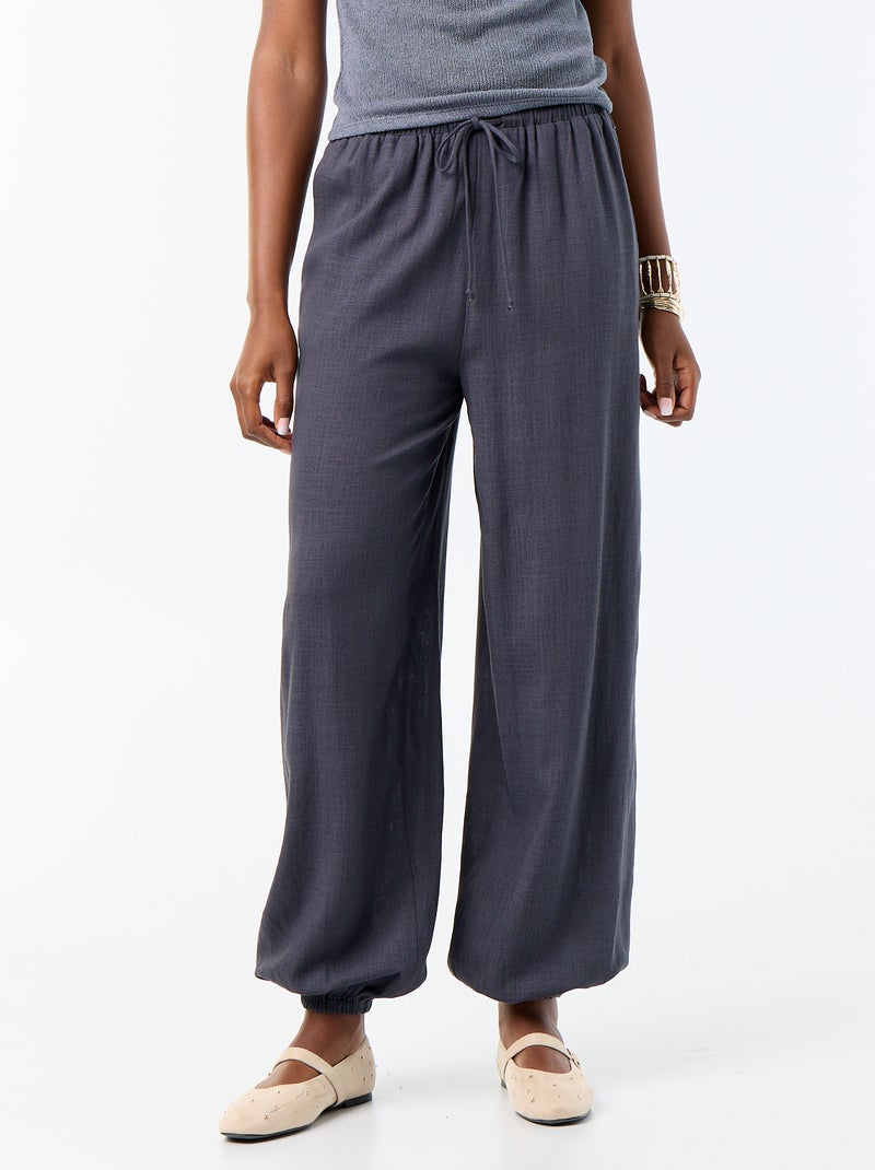 Solid Balloon Fit Pants with 2 Pockets Grey - Kiabi