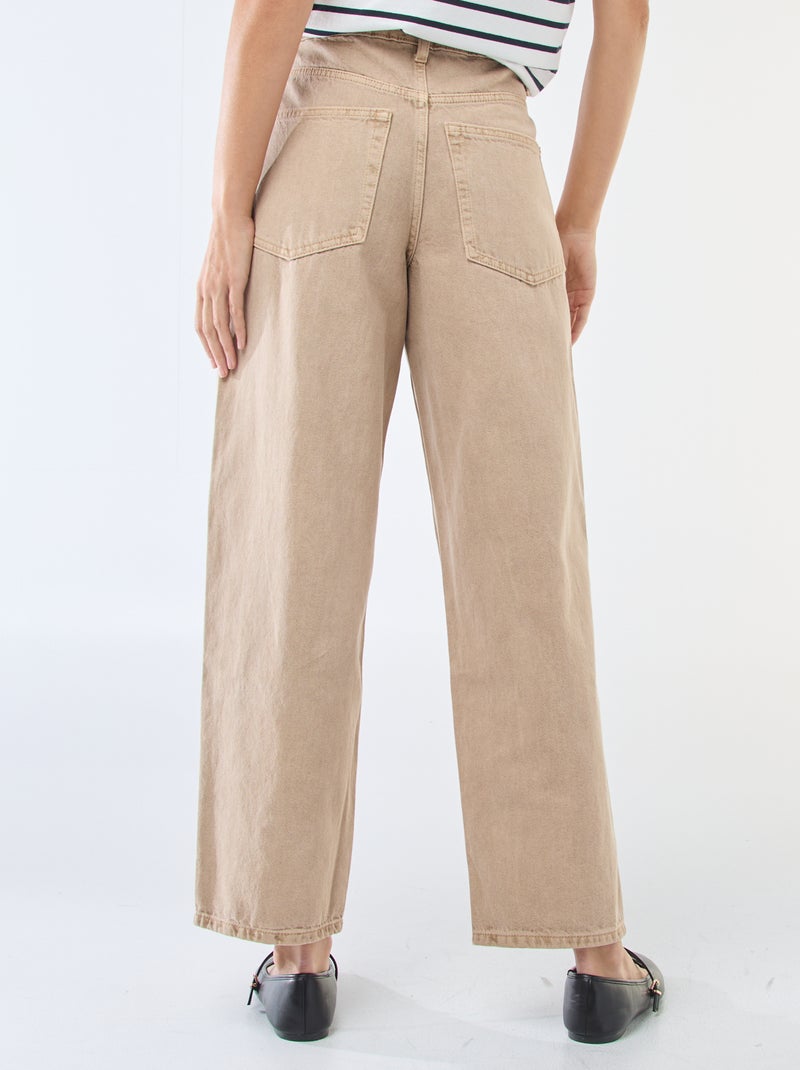 Solid Barrel Fit Denim Pants with Tie Beige - Kiabi