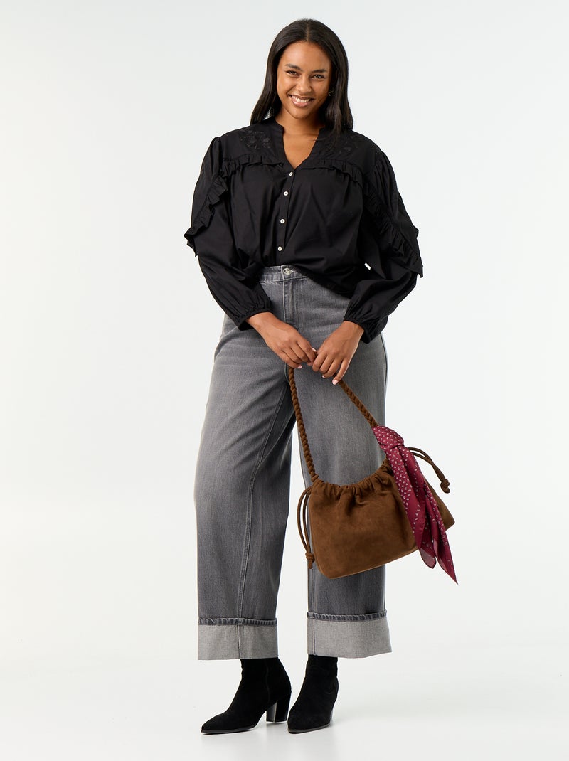Solid Blouse with Ruffles Black - Kiabi