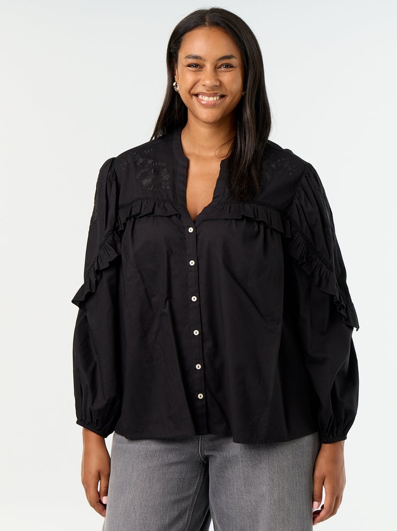 Solid Blouse with Ruffles Black - Kiabi