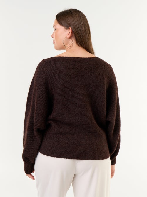 Solid Boat Neck Sweater with Dropped Armholes - Kiabi