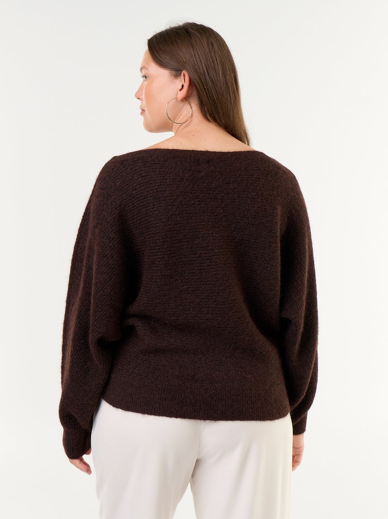 Solid Boat Neck Sweater with Dropped Armholes Brown - Kiabi