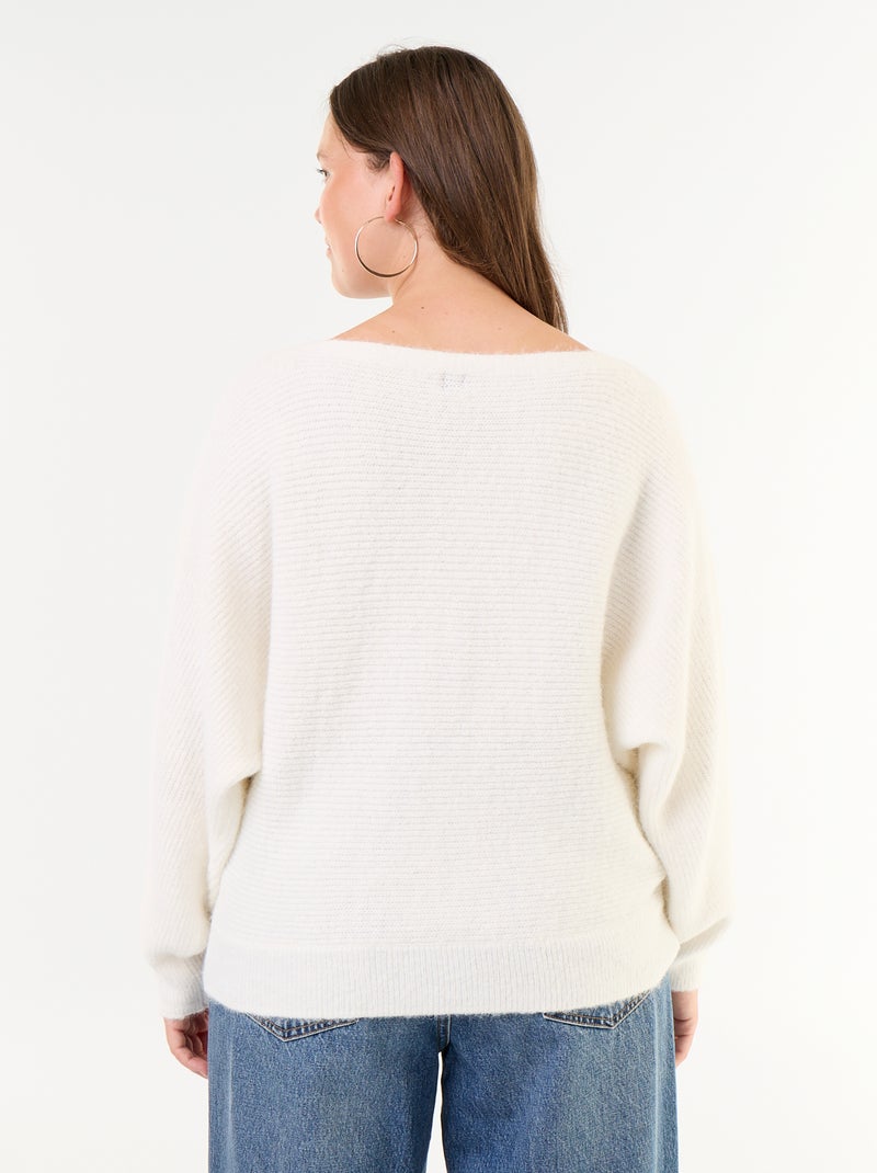 Solid Boat Neck Sweater with Dropped Armholes White - Kiabi