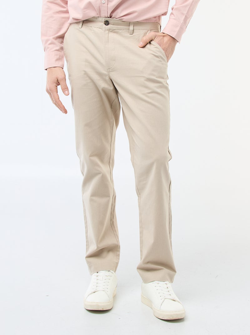 Solid Chino Pants - Regular Waist Beige - Kiabi