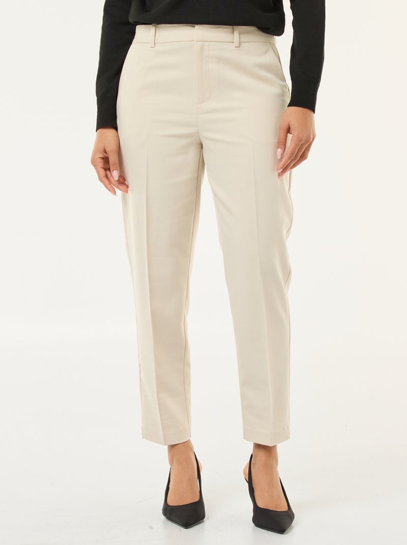 Solid Cigarette Trousers with 2 Pockets Beige - Kiabi