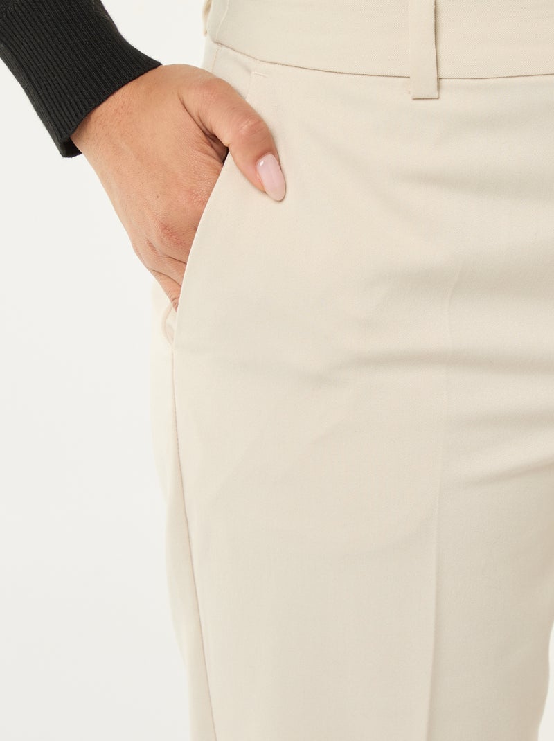 Solid Cigarette Trousers with 2 Pockets Beige - Kiabi