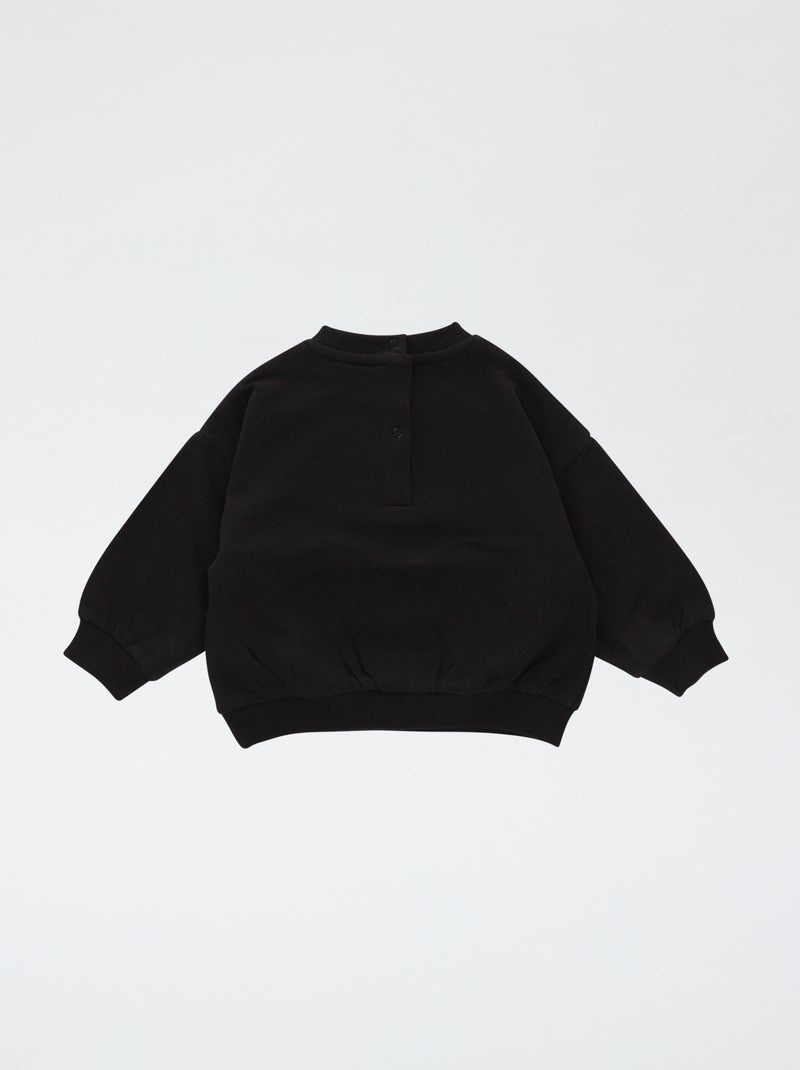 Solid Color Cotton Fleece 'ACDC' Print Sweatshirt Black - Kiabi