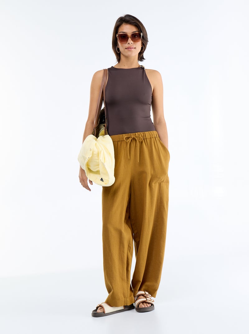 Solid-colored Bodysuit with Fancy Jewelry Details on Straps Brown - Kiabi