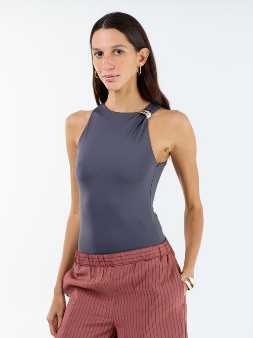 Solid-colored Bodysuit with Fancy Jewelry Details on Straps - Kiabi