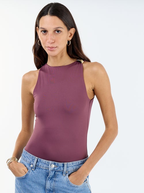 Solid-colored Bodysuit with Fancy Jewelry Details on Straps - Kiabi