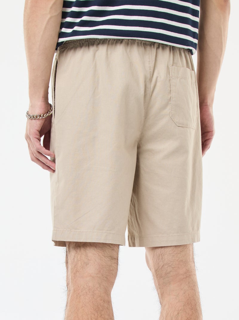 Solid Cotton and Linen Bermuda Shorts Beige - Kiabi