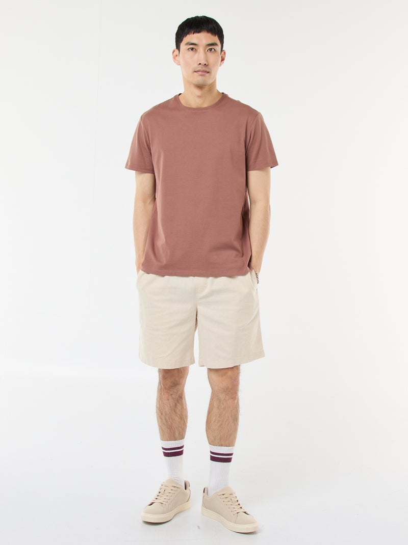 Solid Cotton and Linen Bermuda Shorts White - Kiabi