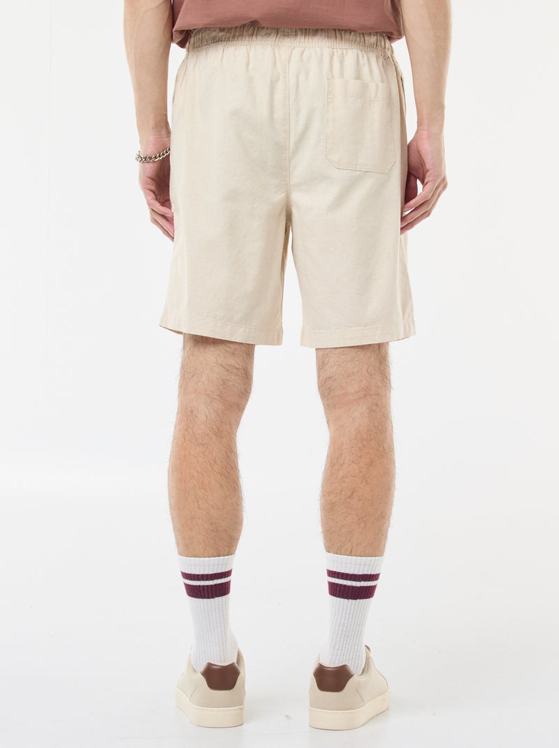 Solid Cotton and Linen Bermuda Shorts White - Kiabi