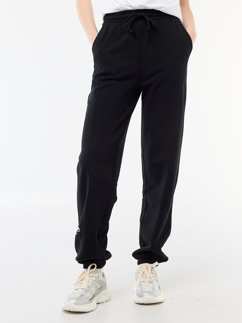 Solid Cotton Barrel Leg Joggers Black - Kiabi