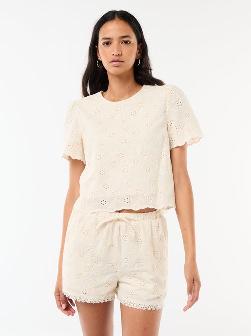 Solid Cotton Broderie Anglaise Short Shorts - Kiabi