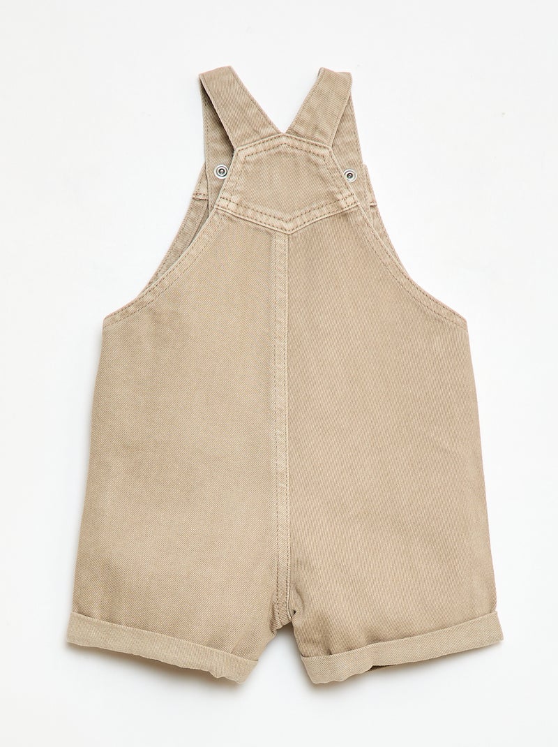 Solid Cotton Denim Short Overalls Beige - Kiabi