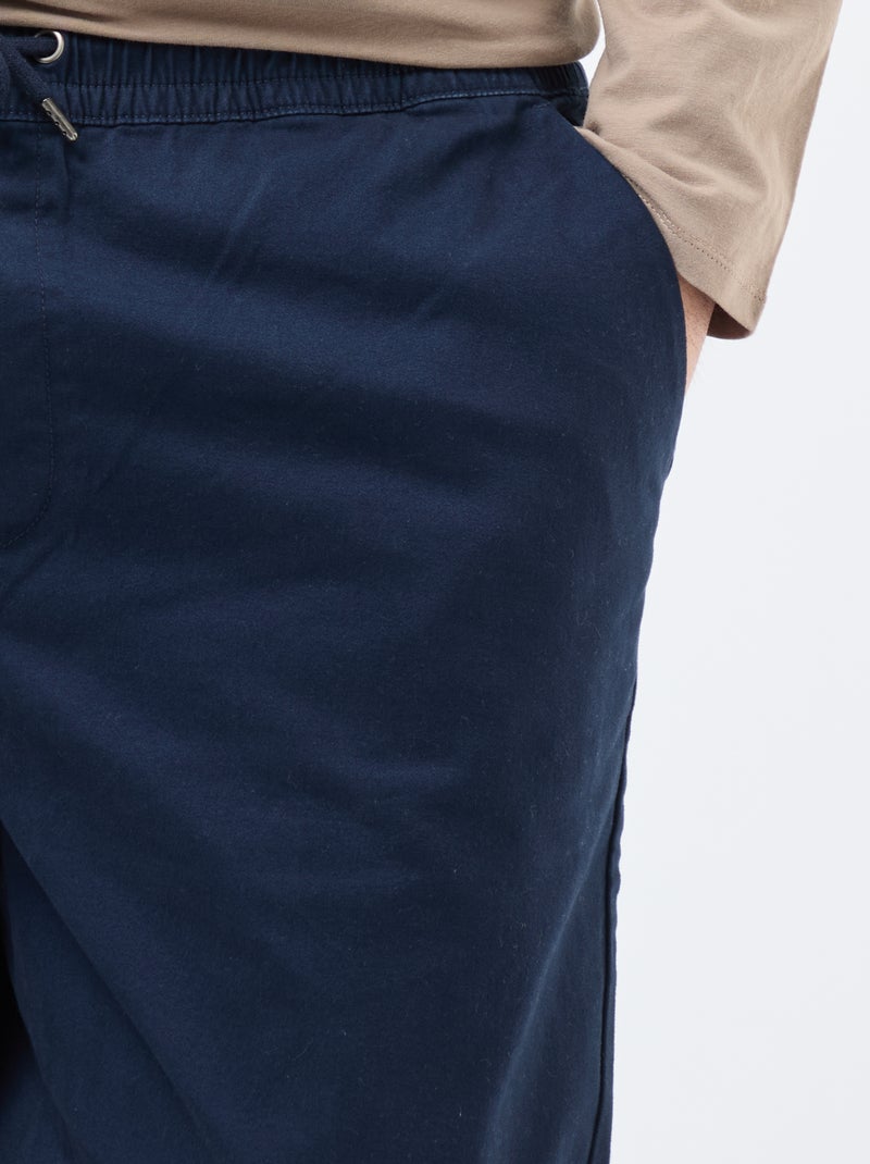 Solid Cotton Drawstring Trousers Blue - Kiabi