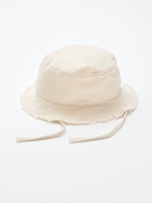 Solid Cotton Fringed Bucket Hat with Ties - Kiabi
