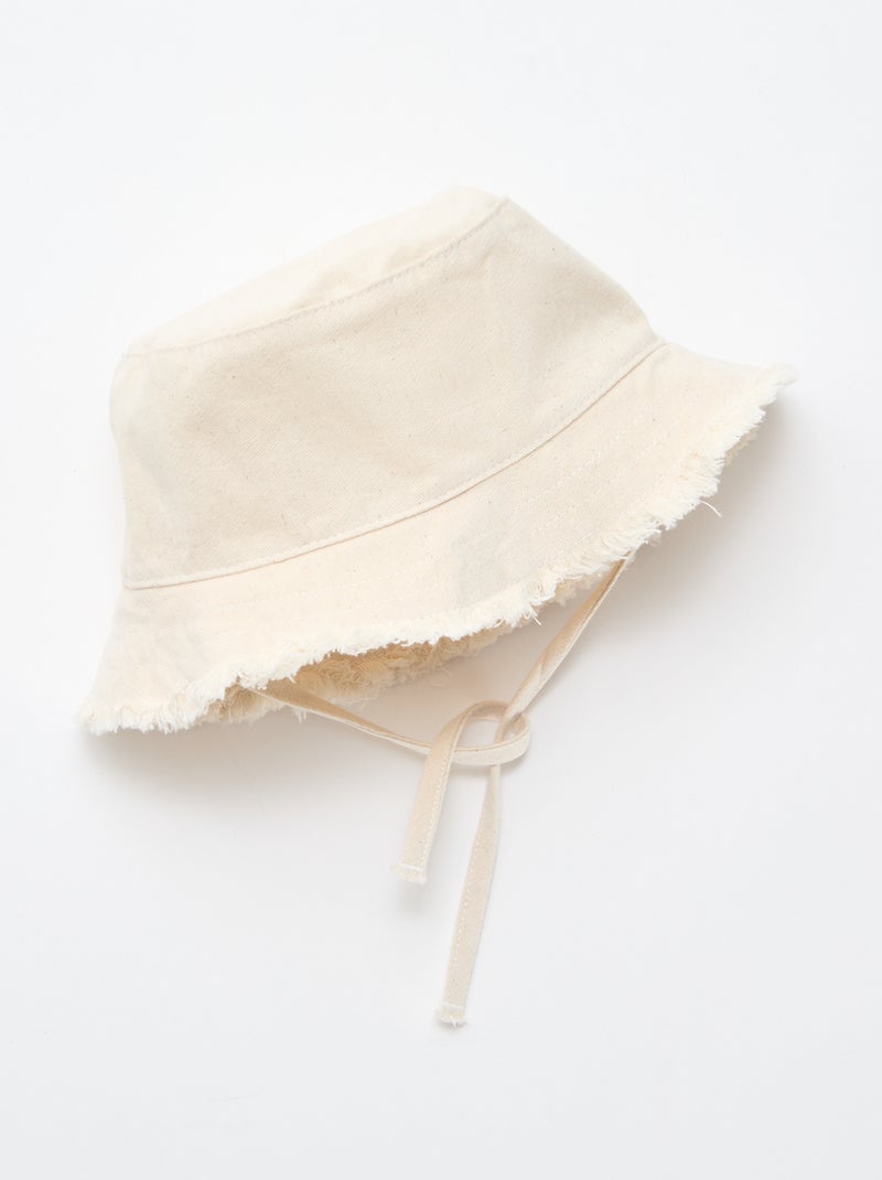Solid Cotton Fringed Bucket Hat with Ties Beige - Kiabi