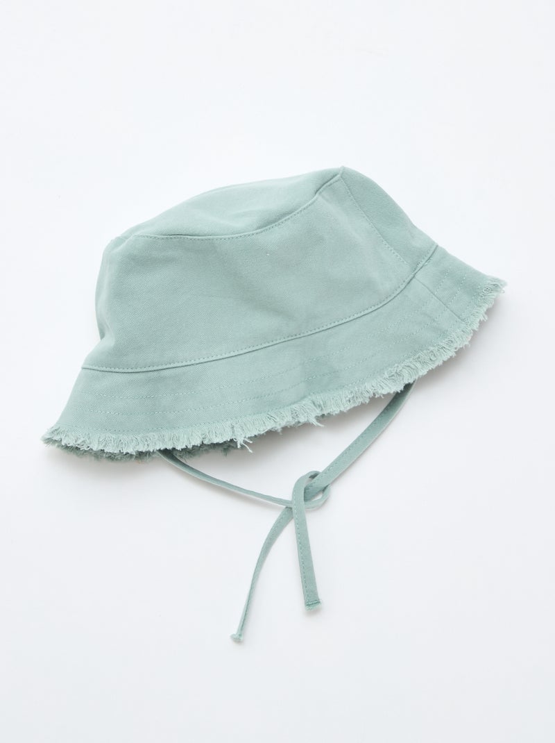 Solid Cotton Fringed Bucket Hat with Ties Green - Kiabi