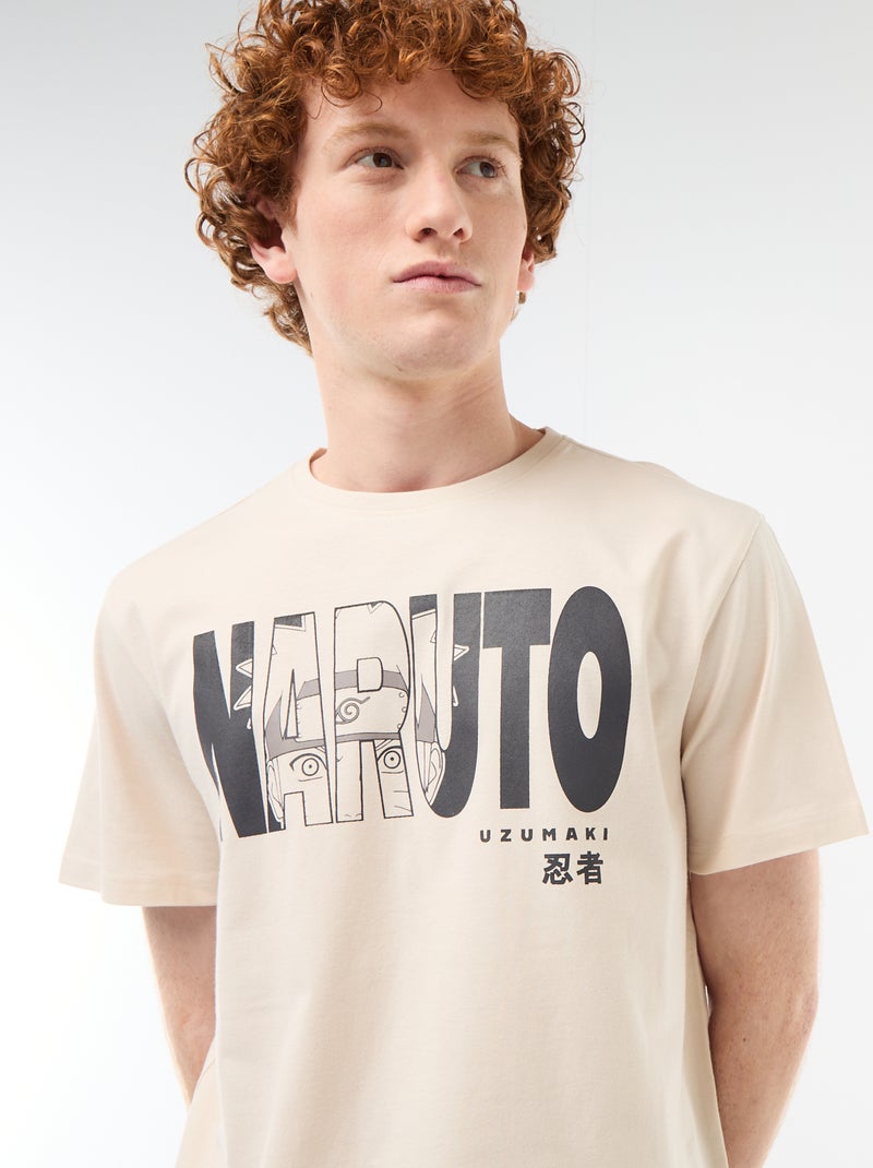 Solid Cotton 'Naruto' Print T-Shirt Beige - Kiabi