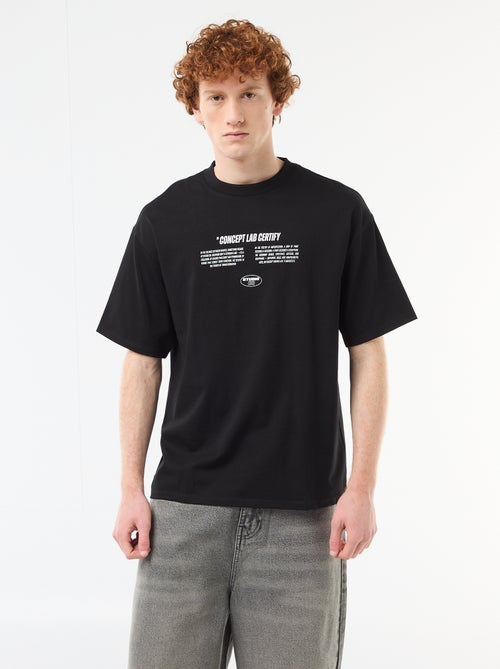 Solid Cotton T-Shirt with Front and Back Prints - Kiabi