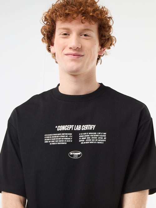 Solid Cotton T-Shirt with Front and Back Prints - Kiabi