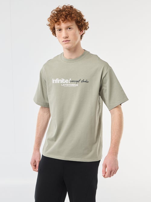 Solid Cotton T-Shirt with Front and Back Prints - Kiabi
