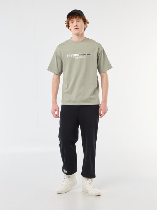 Solid Cotton T-Shirt with Front and Back Prints - Kiabi