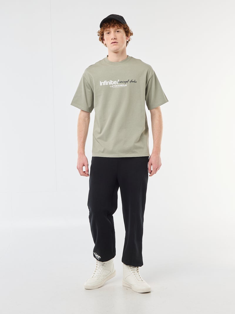 Solid Cotton T-Shirt with Front and Back Prints Green - Kiabi