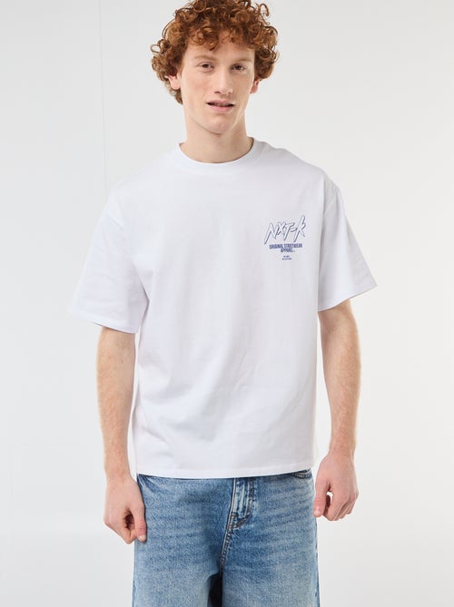 Solid Cotton T-Shirt with Front and Back Prints - Kiabi