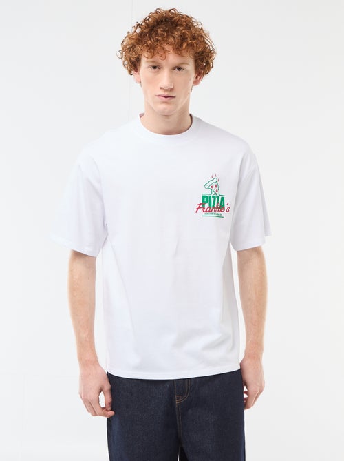 Solid Cotton T-Shirt with Front and Back Prints - Kiabi