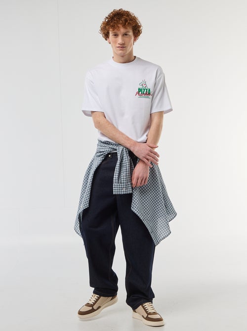 Solid Cotton T-Shirt with Front and Back Prints - Kiabi