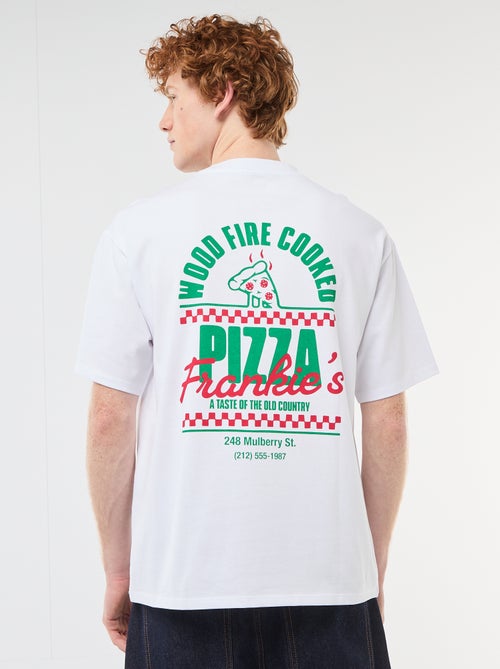 Solid Cotton T-Shirt with Front and Back Prints - Kiabi