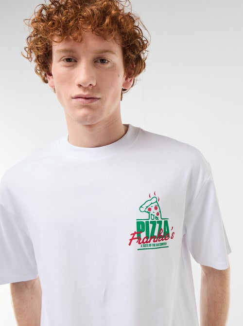 Solid Cotton T-Shirt with Front and Back Prints - Kiabi