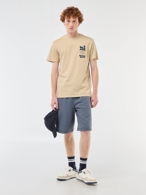 Solid Cotton T-Shirt with Graphic Print - Kiabi