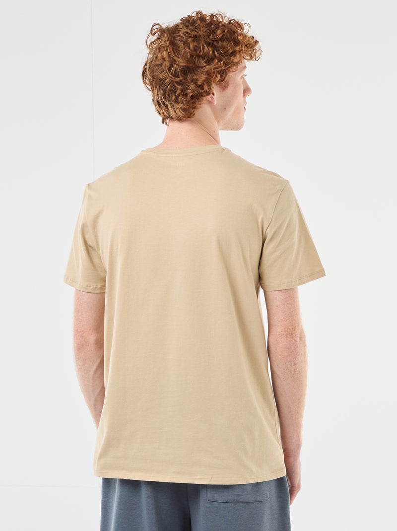 Solid Cotton T-Shirt with Graphic Print Beige - Kiabi