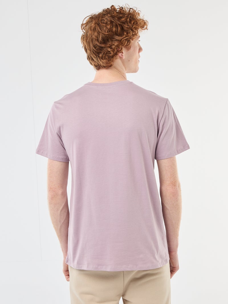 Solid Cotton T-Shirt with Graphic Print Purple - Kiabi