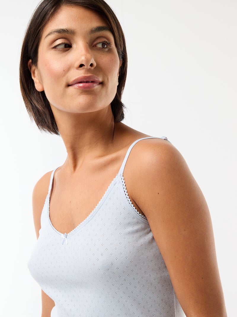 Solid Cotton Tank Top with Adjustable Spaghetti Straps Blue - Kiabi