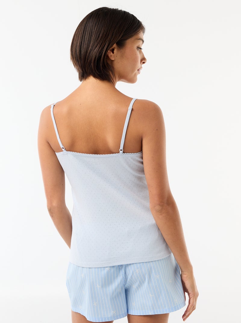 Solid Cotton Tank Top with Adjustable Spaghetti Straps Blue - Kiabi