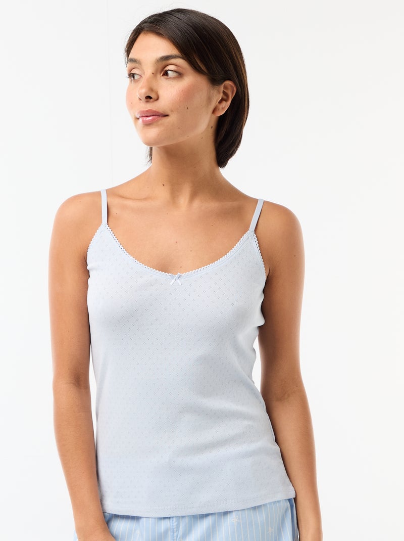 Solid Cotton Tank Top with Adjustable Spaghetti Straps Blue - Kiabi