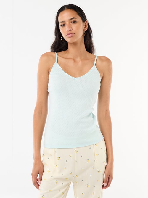 Solid Cotton Tank Top with Adjustable Spaghetti Straps - Kiabi