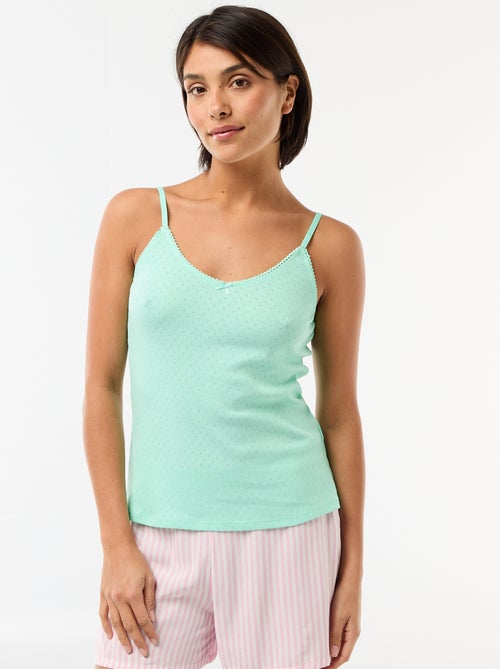 Solid Cotton Tank Top with Adjustable Spaghetti Straps - Kiabi