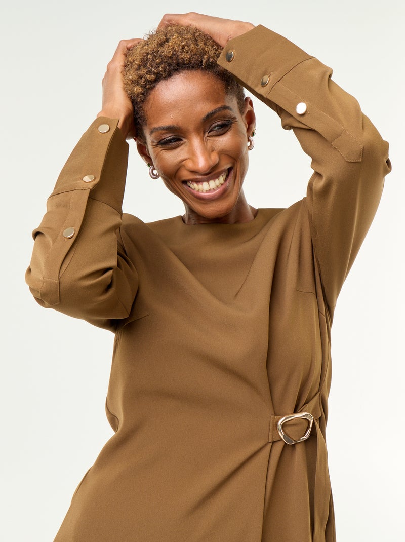 Solid dress with golden details Brown - Kiabi