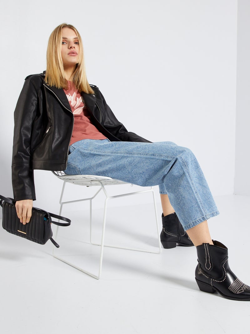 Solid Faux Leather Jacket black - Kiabi