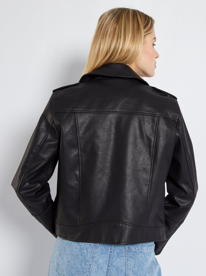 Solid Faux Leather Jacket black - Kiabi